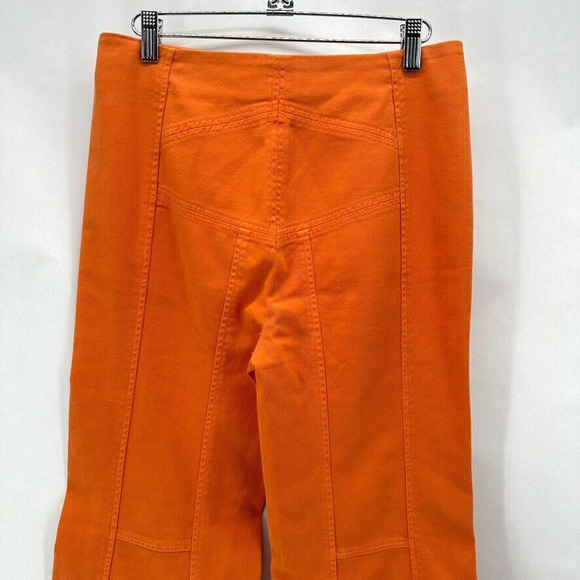 Alberta Ferretti Wide Flare Leg Pants US 6 Orange Twill Italy Preppy Designer - Picture 4 of 11